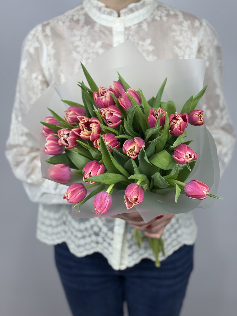 Букет 21 пионовидный тюльпан (цвет на выбор)